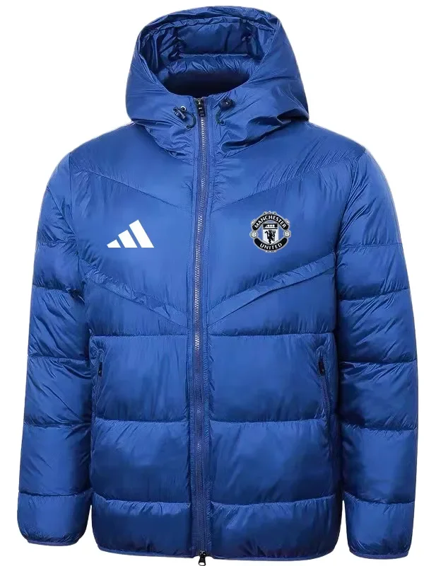 2025-26 Mens Manchester United Blue Hooded Cotton Coat
