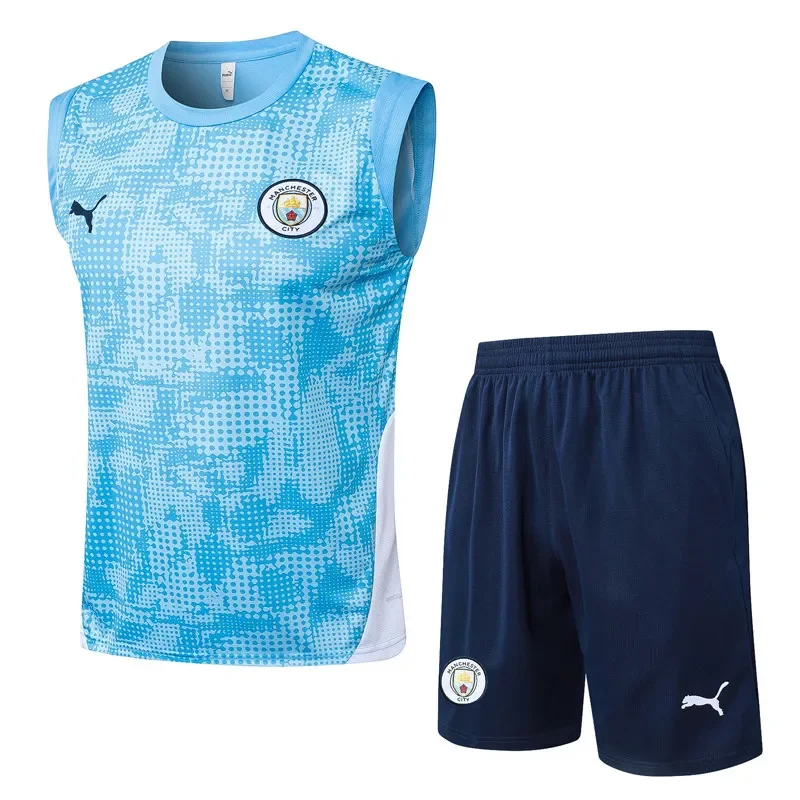 2025-26 Mens Manchester City Light blue vest training Short suit #D25216