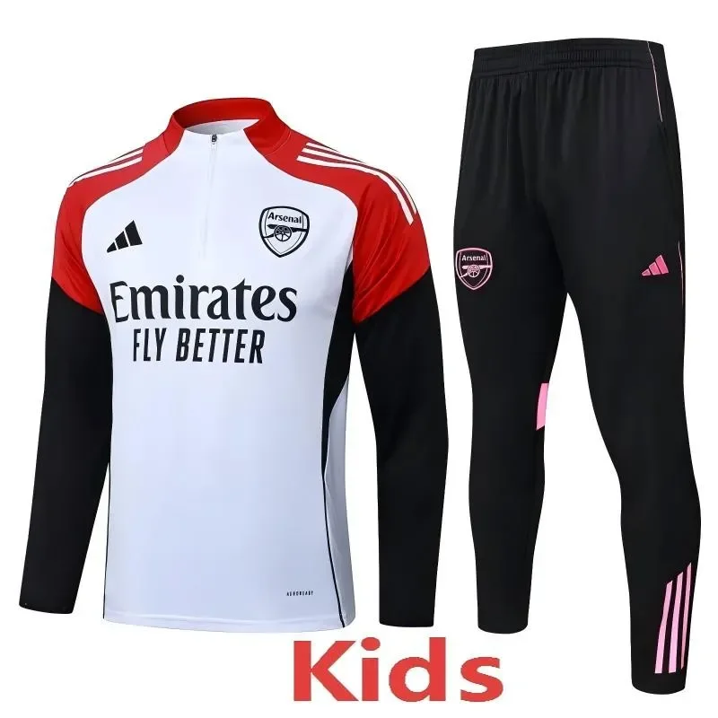 2025-26 Kids Arsenal white Half pull Tracksuit suit #E25186(童装半拉链)