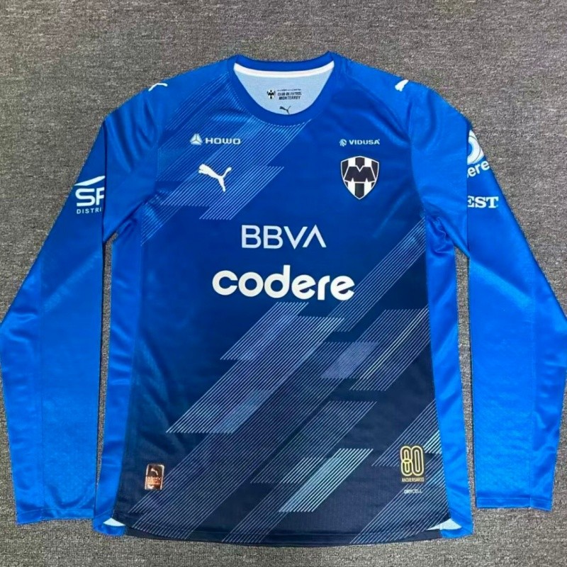 2025-26 Mens Monterrey Third away blue long sleeve Player version Soccer Jersey