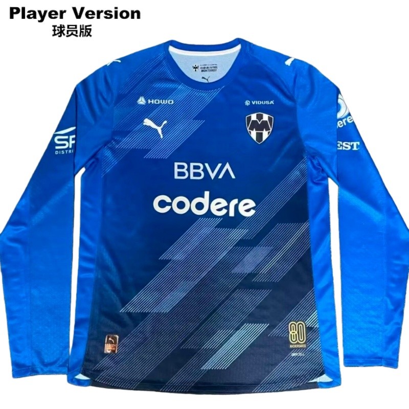 2025-26 Mens Monterrey Third away blue long sleeve Player version Soccer Jersey