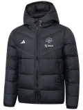 2025-26 Mens Manchester United White Logo Black Hooded Cotton Coat