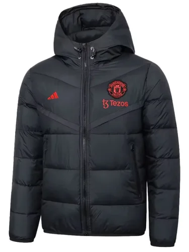 2025-26 Mens Manchester United AD Red Logo Black Hooded Cotton Coat