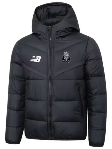 2025-26 Mens Porto Black Hooded Cotton Coat