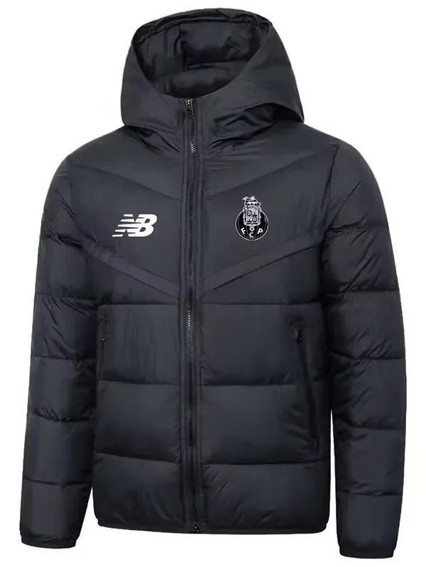 2025-26 Mens Porto Black Hooded Cotton Coat