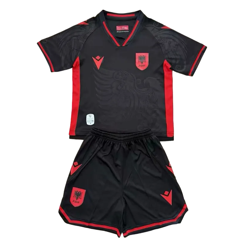 2025-26 Kids Albania black Third away  Soccer Jersey