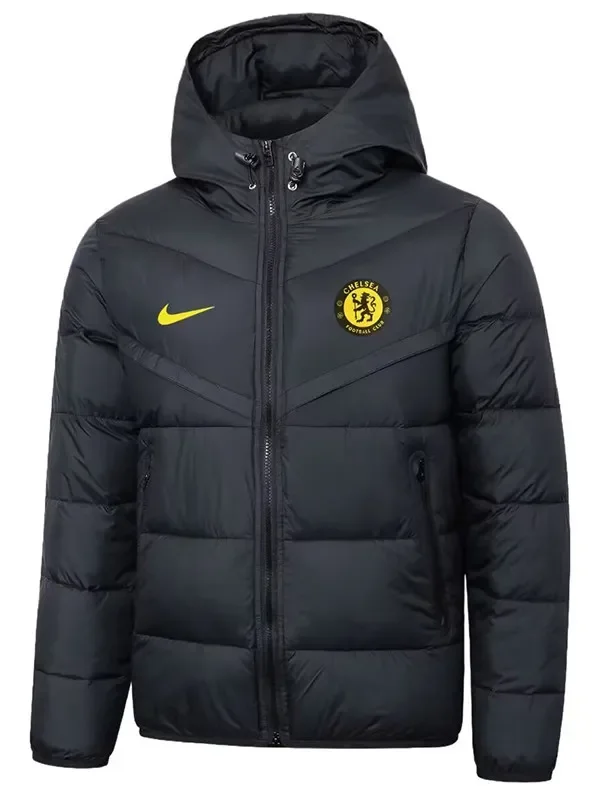 2025-26 Mens Chelsea Black Hooded Cotton Coat