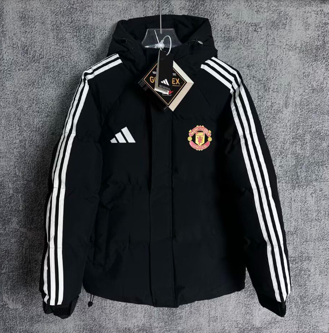 2025-26 Mens Manchester United Black Hooded Cotton Coat