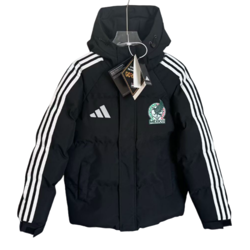 2025-26 Mens Mexico Black Hooded Jacket Cotton Coat