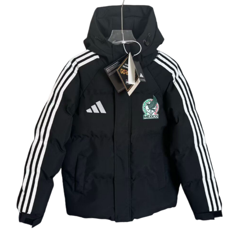 2025-26 Mens Mexico Black Hooded Jacket Cotton Coat