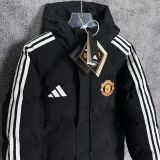 2025-26 Mens Manchester United Black Hooded Cotton Coat