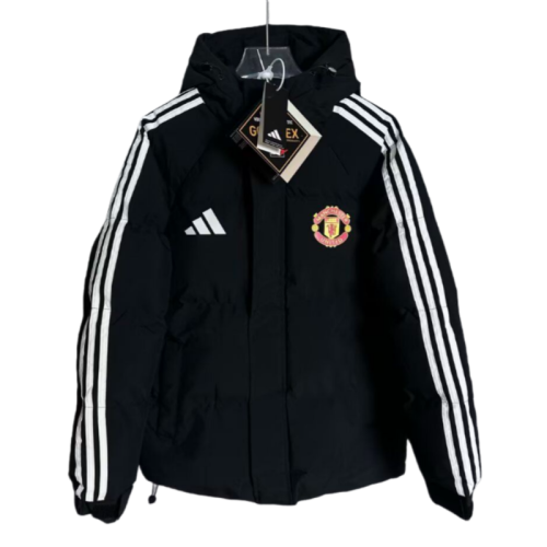 2025-26 Mens Manchester United Black Hooded Cotton Coat