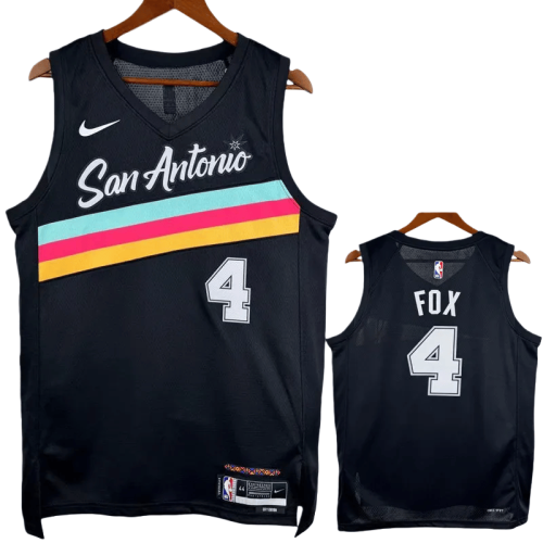 25-26 SA Spurs FOX #4 Black City Edition Top Quality Hot Pressing NBA Jersey (V领）