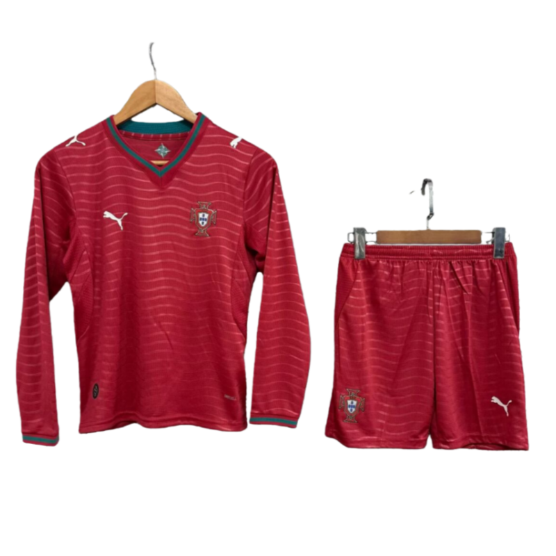 2026-27 KIDS Portugal home red long sleeve soccer jersey