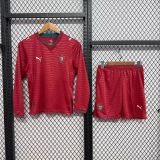 2026-27 KIDS Portugal home red long sleeve soccer jersey