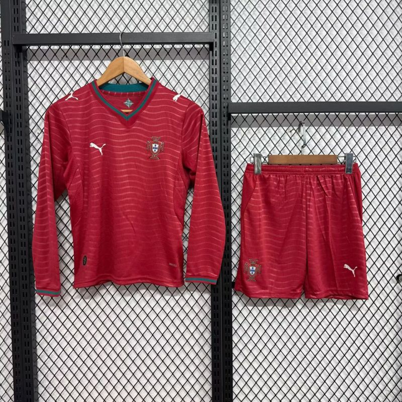 2026-27 KIDS Portugal home red long sleeve soccer jersey