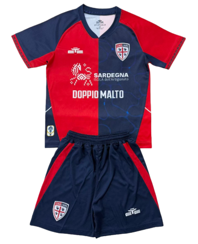 2025-26 Kids Cagliari home red blue  Soccer Jersey