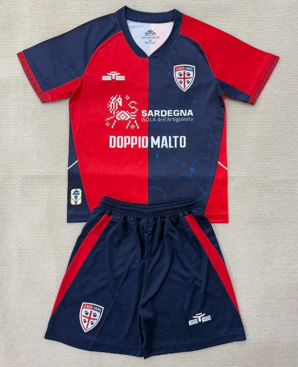 2025-26 Kids Cagliari home red blue  Soccer Jersey