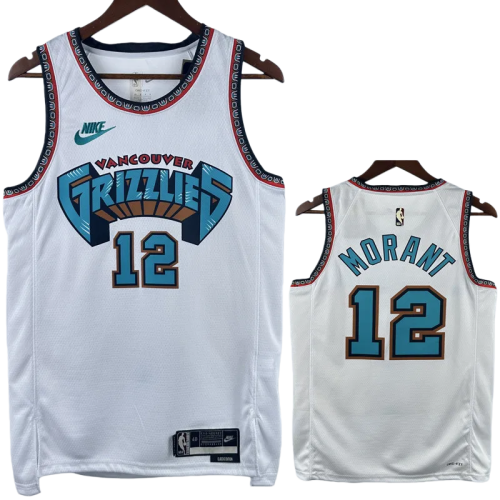 24-25 Grizzlies MORANT #12 White Retro Top Quality Hot Pressing NBA Jersey