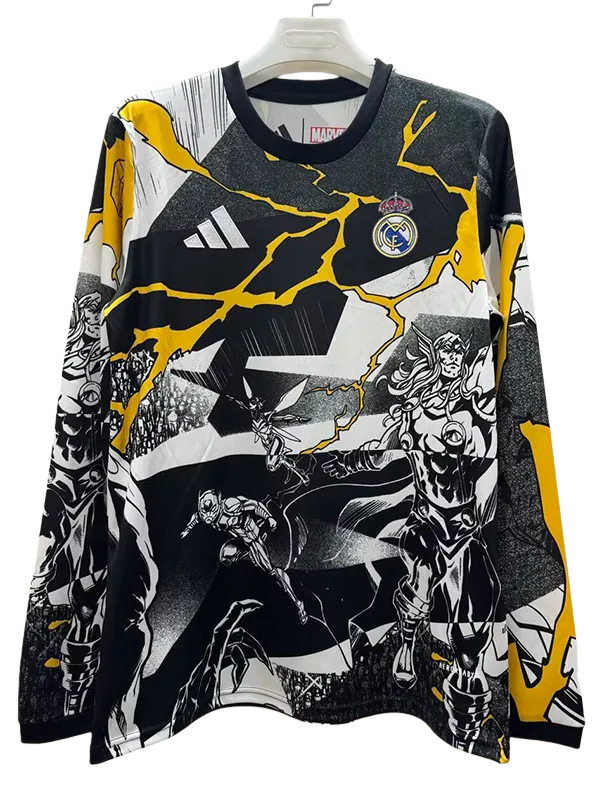 2025-26 Mens Real Madrid White Black Joint Edition long sleeve soccer jersey