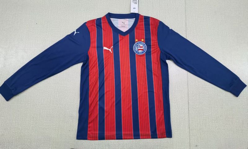 2025-26 Mens BaHia away red blue long sleeve  Soccer Jersey