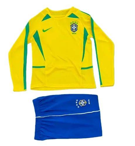 2002 KIDS Brazil Home Long Sleeve Retro Soccer Jersey