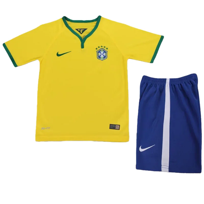2014 Brazil Home Kids Retro Soccer Jersey