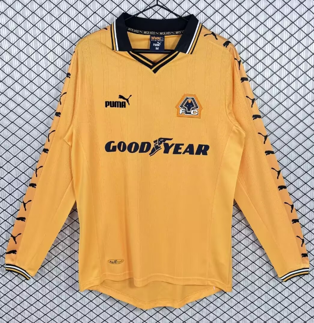 1998-99 Mens Wolves Home Long Sleeve Retro Soccer Jersey