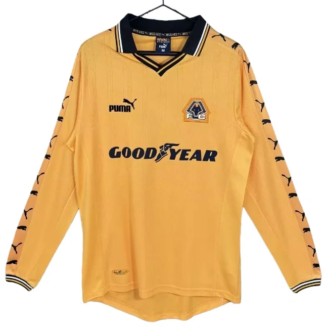 1998-99 Mens Wolves Home Long Sleeve Retro Soccer Jersey