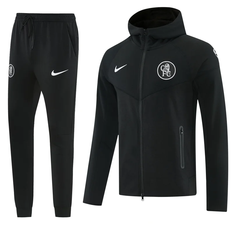 2025-26 Mens Chelsea Black Jacket  Hoodie Tracksuit