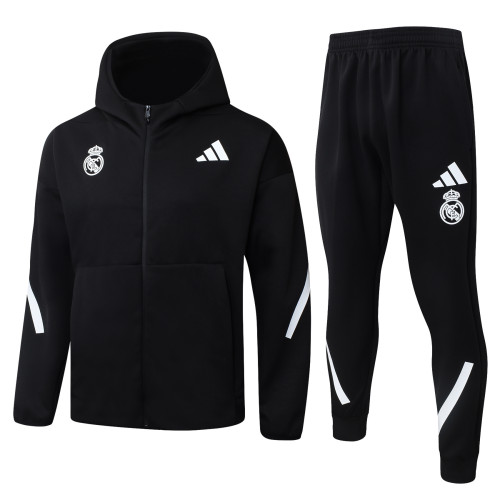 2025-26 Mens Real Madrid black Hoodie Jacket Tracksuit F633#