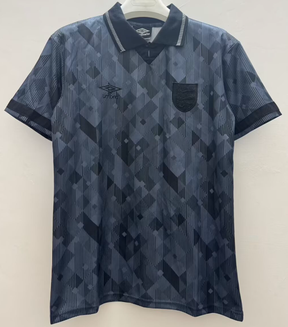 1990 Mens England Away black Retro Soccer Jersey