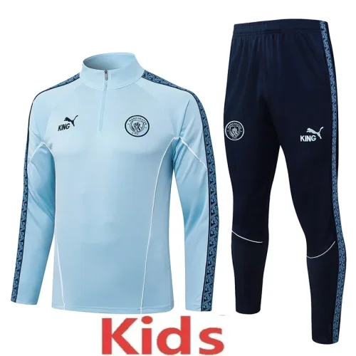 2025-26 Kids Manchester City  Light blue Half Pull Tracksuit  #B25148
