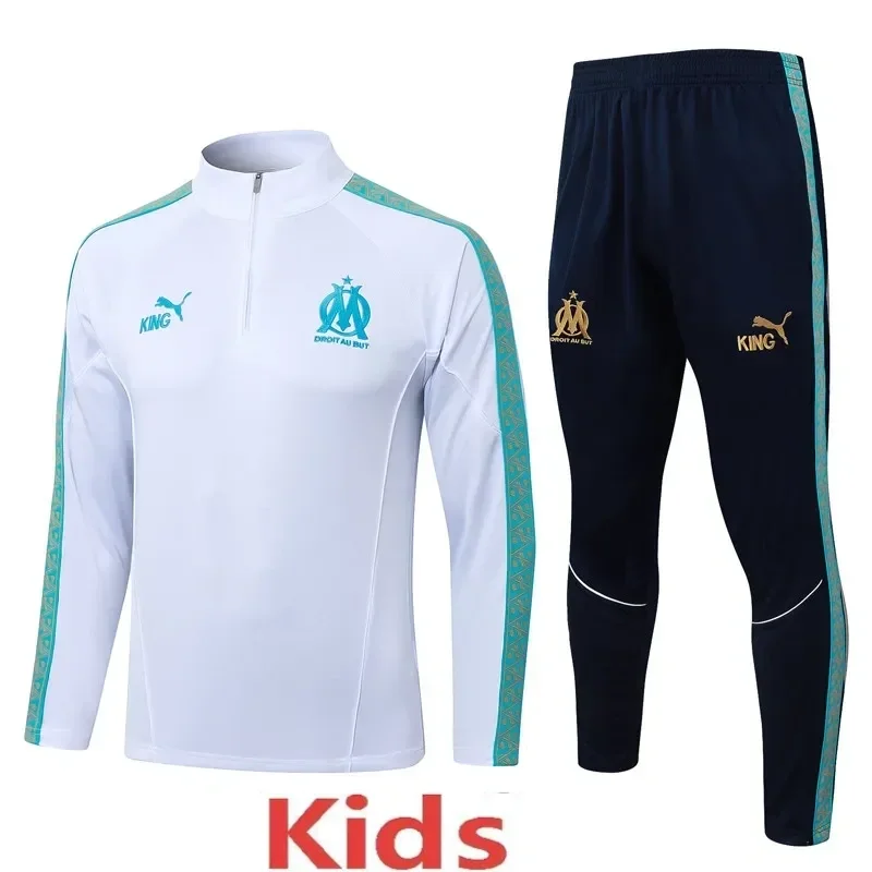 2025-26 Kids Marseille White Half Pull Tracksuit #E25222 (童装、半拉链)