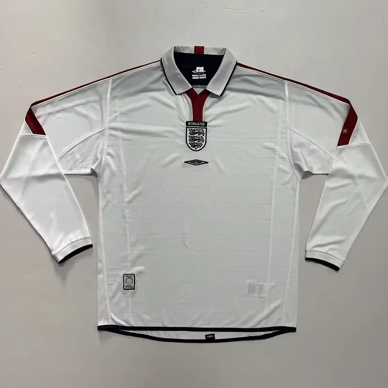 2004 England Home Long Sleeve Retro Soccer Jersey