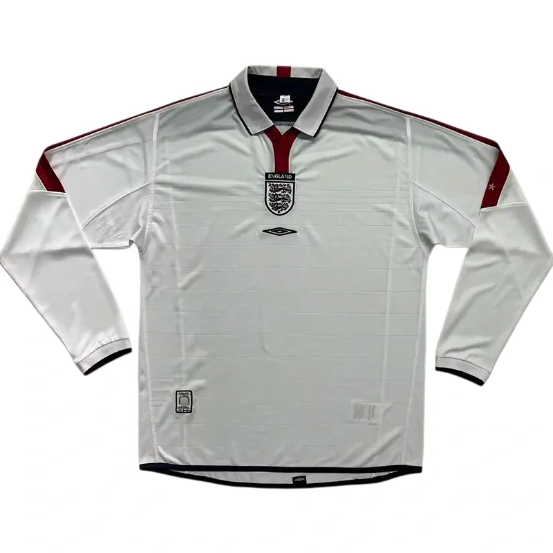 2004 England Home Long Sleeve Retro Soccer Jersey