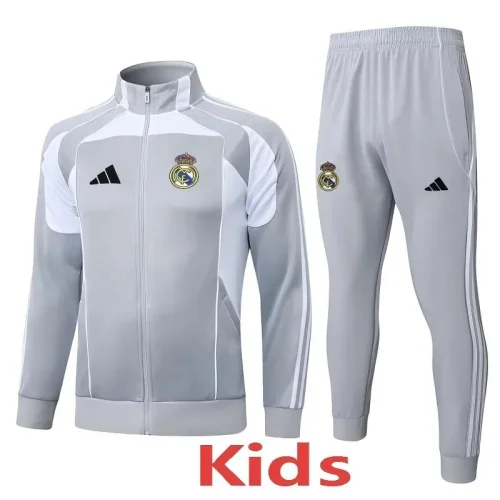 2025-26 Kids Real Madrid Ｇrey Jacket Tracksuit  #E25183