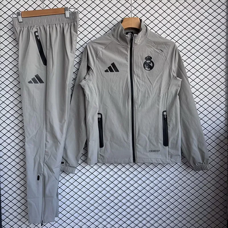 2026-27 Mens Real Madrid Grey Windbreaker Tracksuit
