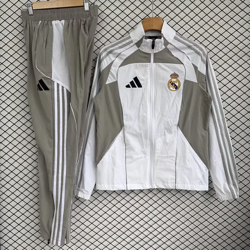 2025-26  Real Madrid Grey White Windbreaker Tracksuit