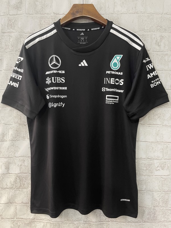 2025 F1 Mercedes Black T-Shirts Racing Suit(圆领)