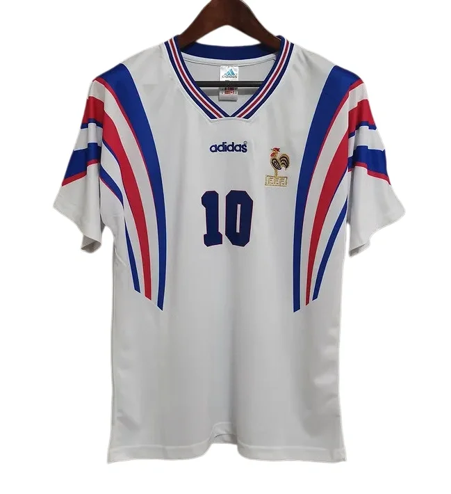 1996 France retro ZIDANE 10 Away White Soccer Jersey