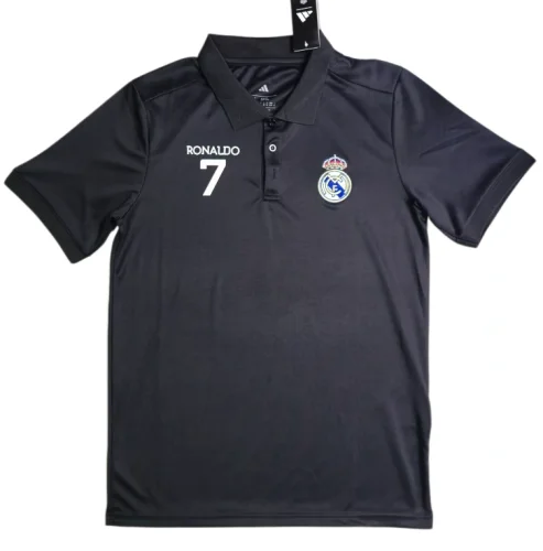 2025-26 Real Madrid Black Polo Short Sleeve Soccer Jersey - Ronaldo #7
