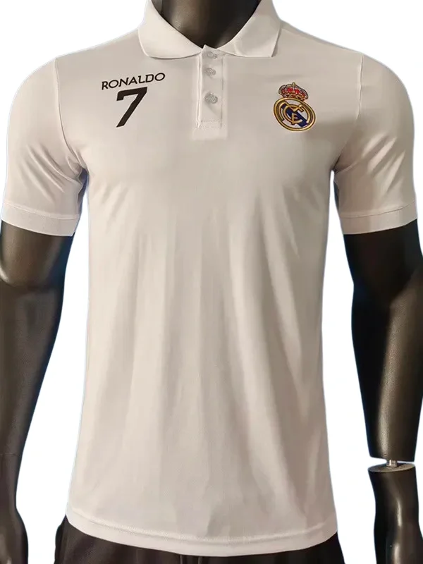 2025-26 Real Madrid White Player version Polo Short Sleeve Soccer Jersey - Ronaldo #7