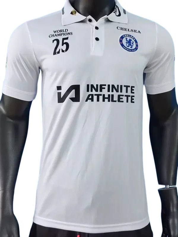 2025-26 Mens Chelsea  White Classic Polo Player version Soccer Jersey