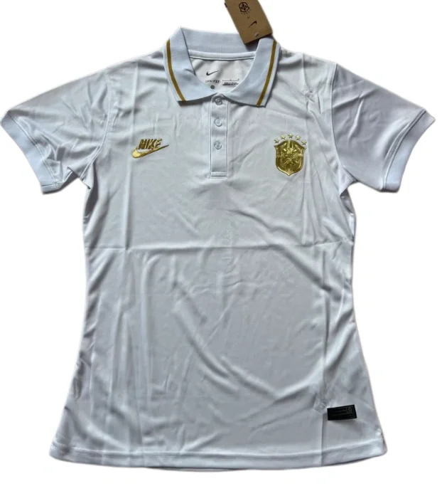 2026-27 Women Brazil National Team White Gold Polo Soccer Jersey