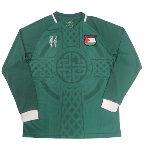 Mens Palestine（Palestina）retro dark green long sleeve soccer jersey