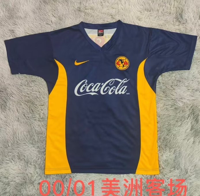 2000-2001 Club America Aguilas Away Dark Blue Soccer Jersey