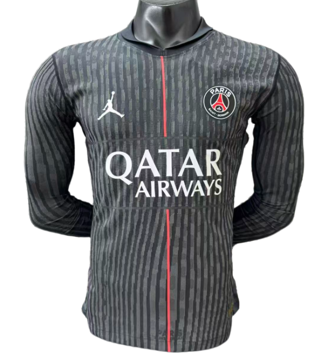 2025-26 Mens PSG Fourth away long sleeve black Player version Soccer Jersey