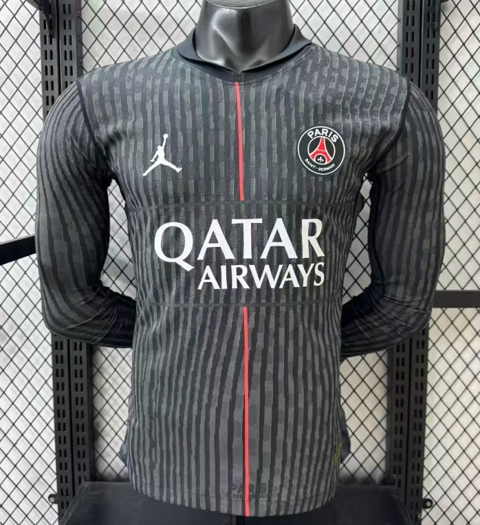 2025-26 Mens PSG Fourth away long sleeve black Player version Soccer Jersey