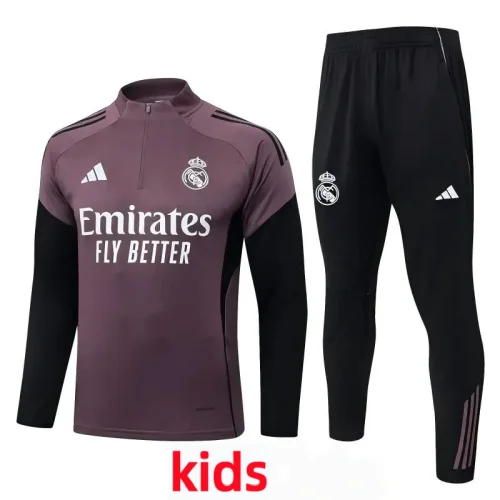 2025-26 Kids Real Madrid Gray Purple Half Pull Tracksuit #E25236(童装)